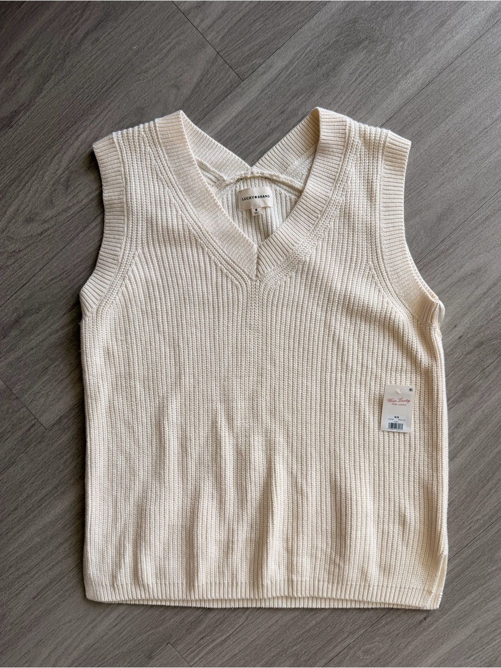 Lucky Brand Cream Ribbed V-Neck Sleeveless Sweater Tank